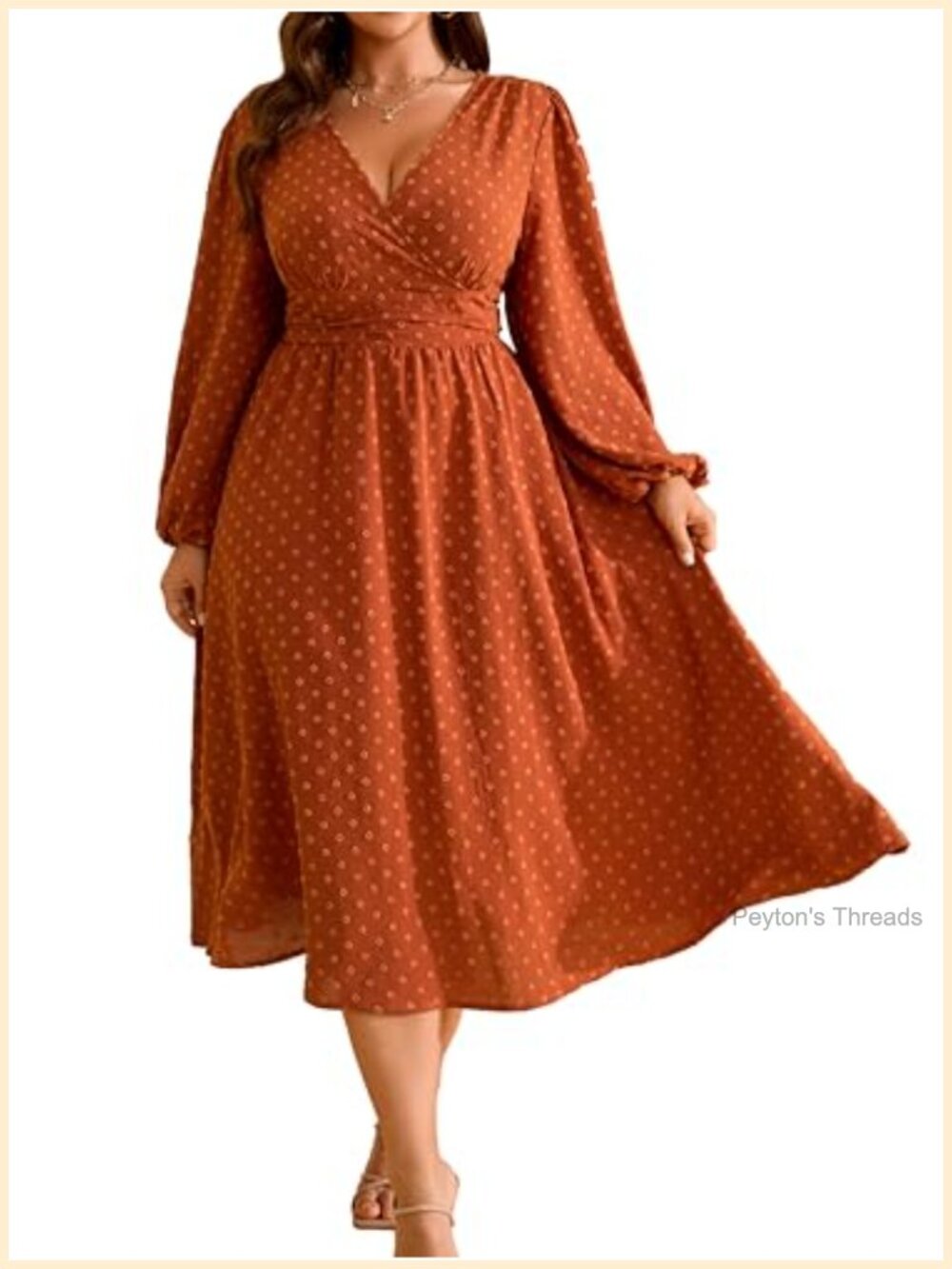 Plus Size Fall Wedding Guest Dress V Neck Swiss Dot Long Sleeve Maxi